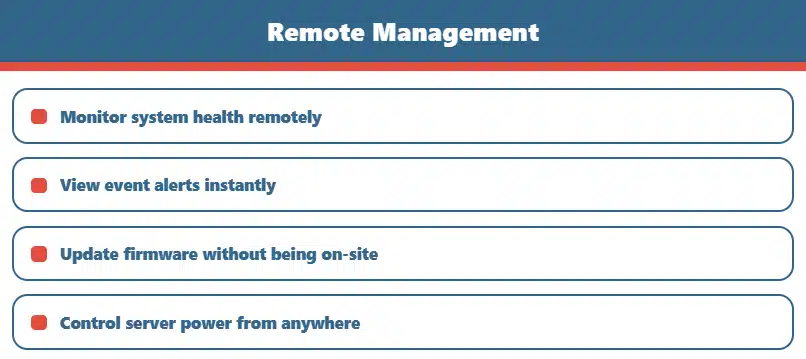 Infographic lists remote monitoring alerts firmware updates and power control for lenovo server solutions today